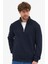 Erkek Lacivert Standart Fit Normal Kesim Pamuklu Yarım Fermuarlı Dik Yaka Pamuklu Sweatshirt 1