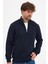 Erkek Lacivert Standart Fit Normal Kesim Pamuklu Yarım Fermuarlı Dik Yaka Pamuklu Sweatshirt 2