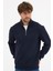 Erkek Lacivert Standart Fit Normal Kesim Pamuklu Yarım Fermuarlı Dik Yaka Pamuklu Sweatshirt 3