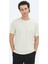 Ekru Düz Bisiklet Yaka %100 Pamuk T-Shirt 1
