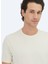 Ekru Düz Bisiklet Yaka %100 Pamuk T-Shirt 3