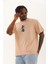 Unisex Oversize Baskılı Bisiklet Yaka T-Shirt - Bej 1