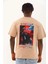Unisex Oversize Baskılı Bisiklet Yaka T-Shirt - Bej 4