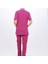 Kadın Spa Hemşire Scrubs Takım Likralı Terry Cotton Fuşya-Indigo Biyeli 11
