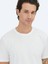 Kırık Beyaz Düz Bisiklet Yaka %100 Pamuk T-Shirt 3