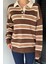 Kadın Yarım Düğmeli Çizgi Desenli Triko Kazak P-00019019 3