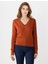 Kıremıt V Yaka Saç Örgü Desenli Triko Kazak 6