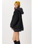 Oversize Kapüşonlu Kontrast Peluş Mont LFG0172 Siyah 2