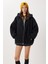 Oversize Kapüşonlu Kontrast Peluş Mont LFG0172 Siyah 3