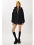 Oversize Kapüşonlu Kontrast Peluş Mont LFG0172 Siyah 4