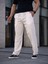 Mdb Erkek Keten Cepli Çıma Dikişli Jogger Buggy Pantalon Rahat Kalıp Beyaz 4
