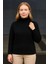 Kadın Balıkcı Yaka Bağazlı Triko Kazak Pamuklu Kalın Fitilli Dokuma - Siyah 2