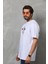Unisex Bisiklet Yaka Baskılı Oversize T-Shirt - Beyaz 6