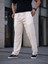 Erkek Keten Cepli Çıma Dikişli Jogger Buggy Pantalon Rahat Kalıp - Beyaz 3