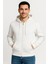 Erkek Üç Iplik Kapüşonlu Tam Fermuarlı Kanguru Cepli Sweatshirt Hoodie - Beyaz 6