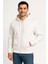Erkek Üç Iplik Kapüşonlu Tam Fermuarlı Kanguru Cepli Sweatshirt Hoodie - Beyaz 7