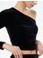 Slim Fit Asimetrik Yaka Uzun Kollu Crop Tek Omuz Kadife Bluz 5