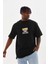 Unisex Baskılı Oversize T-Shirt - Siyah 4