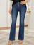 Kadın Yüksek Bel Önden Düğmeli Cep Detay Ispanyol Paça Denim Pantolon 1