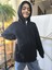 kız Erkek Çocuk Unisex Kapüşonlu Fermuarlı Şardonlu Cepli Rahat % 100 Pamuklu Sweatshirt Hırka Siyah 3