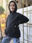 kız Erkek Çocuk Unisex Kapüşonlu Fermuarlı Şardonlu Cepli Rahat % 100 Pamuklu Sweatshirt Hırka Siyah 4