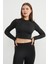 Basic Bisiklet Yaka Parmak Geçmeli Crop Bluz 6