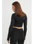 Basic Bisiklet Yaka Parmak Geçmeli Crop Bluz 7