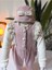 Pudra Pembe Kaşe Dokulu Vintage Kız Bebek Bluz Tulum Şapka Kombini 3'lü 2
