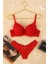 Kırmızı Dantel Detaylı Push Up Sütyen Takımı 4