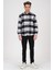 Erkek Siyah Beyaz Kareli Flanel Oduncu Kışlık Cepsiz Gömlek Overshirt 1