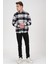 Erkek Siyah Beyaz Kareli Flanel Oduncu Kışlık Cepsiz Gömlek Overshirt 2