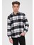Erkek Siyah Beyaz Kareli Flanel Oduncu Kışlık Cepsiz Gömlek Overshirt 3