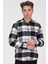 Erkek Siyah Beyaz Kareli Flanel Oduncu Kışlık Cepsiz Gömlek Overshirt 4