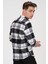 Erkek Siyah Beyaz Kareli Flanel Oduncu Kışlık Cepsiz Gömlek Overshirt 7
