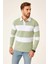 Erkek Polo Yaka Uzun Kollu Çizgili Sweatshirt Trend Rugby Stil - Mint Yeşili 1