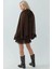 Kadın Dik Yaka Fırfırlı Şifon Mini Elbise Mocha Kahvesi 2