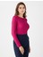 Fuşya Dar Kesim Kayık Yaka Örme Bluz 4