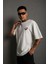 Unisex Bisiklet Yaka Baskılı Oversize T-Shirt - Beyaz 1