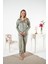 Kadın Yeşil Kadife Gömlek Pijama Takımı - 25364R 1