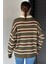 Kadın Yarım Düğmeli Çizgi Desenli Triko Kazak P-00019019 4