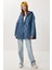 Kapüşonlu Kapitone Oversize Mont LFN0002 Indigo Mavi 1