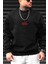 Erkek Siyah Freedom Baskılı Kalın Soft 3 Iplik Içi Şardonlu 0 Sıfır Yaka Oversize Salaş Sweat 1