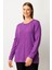 Kadın Büyük Beden Kendinden Desenli Triko Kazak 65329 Mor 2