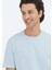 Orta Mavi Düz Bisiklet Yaka %100 Pamuk T-Shirt 3