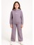 Kız Çocuk %100 Pamuk Kapüşonlu Sweatshirt Geniş Paça Lila Eşofman Takımı 1