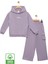 Kız Çocuk %100 Pamuk Kapüşonlu Sweatshirt Geniş Paça Lila Eşofman Takımı 2