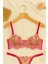 Fuşya Çiçek Işlemeli Transparan Bralet ve Tanga Takım 3