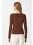 Kadın Anita Tok Doku Pamuklu Fittili Kahverengi Basic Bluz 5