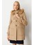 Kadın Yakası Kürklü Kapüşonlu Kaban 6015 Camel 1