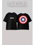 Captaın Amerıka Kalcan Tasarım Sırt Baskılı Pamuk Siyah Oversize T-Shirt 1